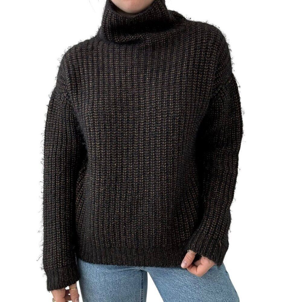 Peruvian Connection Womens Black Gold Baby Alpaca Wool Blend Ribbed Sweater M